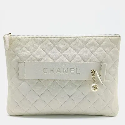 Pre-owned Chanel Caviar New Medium Clutch Bag In Yellow