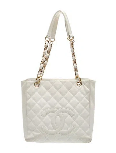 Pre-owned Chanel Caviar Petit Shopping Tote In White
