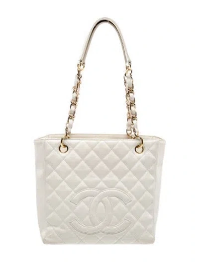 Pre-owned Chanel Caviar Petit Shopping Tote In White