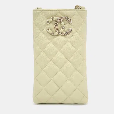 Pre-owned Chanel Caviar Phone Holder Crossbody Bag In Green