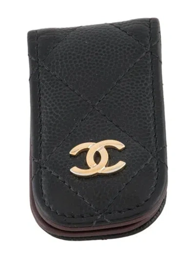 Pre-owned Chanel Caviar Quilted Cc Money Clip In Black