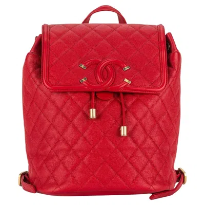 Pre-owned Chanel Caviar Quilted Filigree Backpack In Red