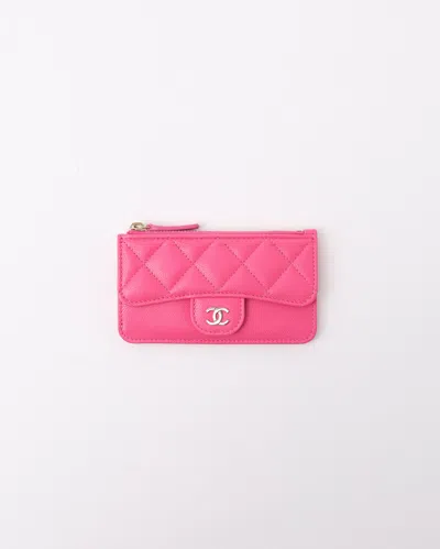 Pre-owned Chanel Caviar Quilted Flap Zip Card Holder