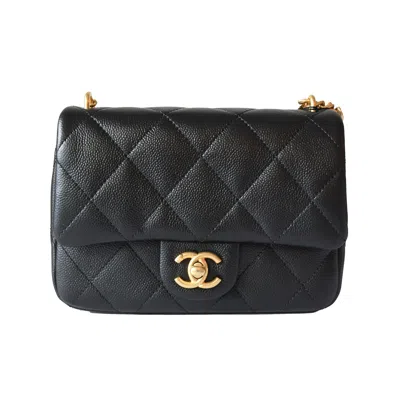 Pre-owned Chanel Caviar Quilted Mini 24p Sweetheart Flap Bag 19 Cm Gold Hardware Black