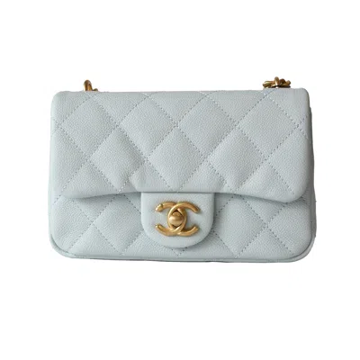 Pre-owned Chanel Caviar Quilted Mini 24p Sweetheart Flap Bag Gold Hardware Light Blue