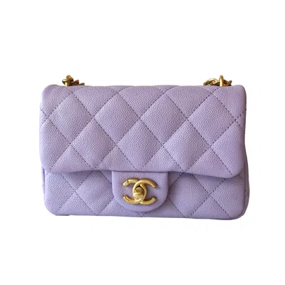 Pre-owned Chanel Caviar Quilted Mini Rectangular 24p Sweetheart Flap Bag Gold Hardware Lilac