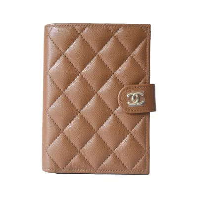 Chanel Caviar Quilted Passport Holder Wallet Camel