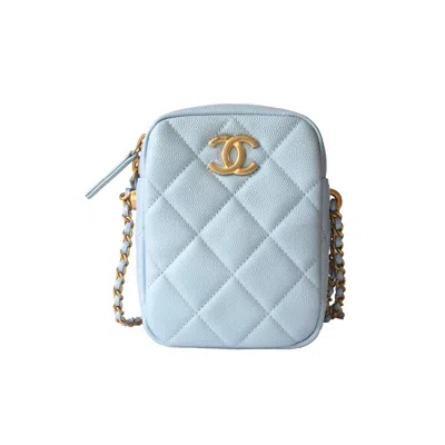 Pre-owned Chanel Caviar Quilted Small Vertical Vanity Bag Light Blue
