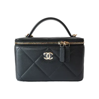 Pre-owned Chanel Caviar Quilted Vanity Case Top Handle With Chain Black
