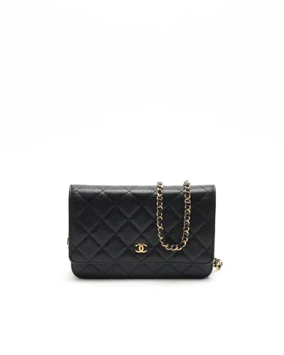 Pre-owned Chanel Caviar Quilted Wallet On Chain Bag In Black