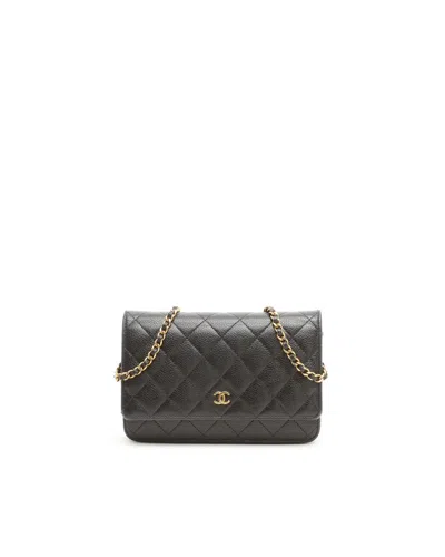 Pre-owned Chanel Caviar Quilted Wallet On Chain Bag In Black