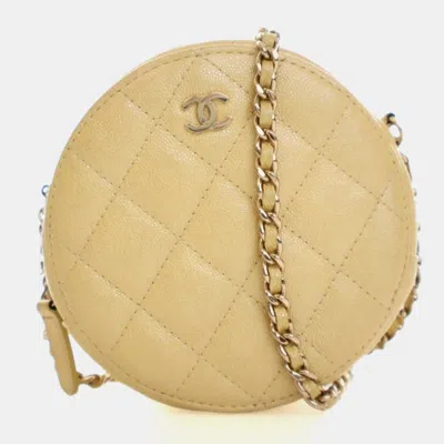 Pre-owned Chanel Caviar Round Clutch With Chain In Brown