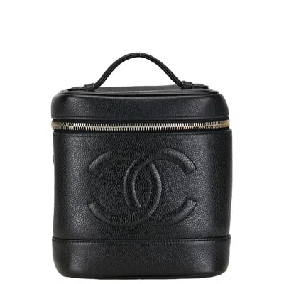 Pre-owned Chanel Caviar Skin Black Gold Caviar Leather Handbag Vanity Bag () In Black, Gold