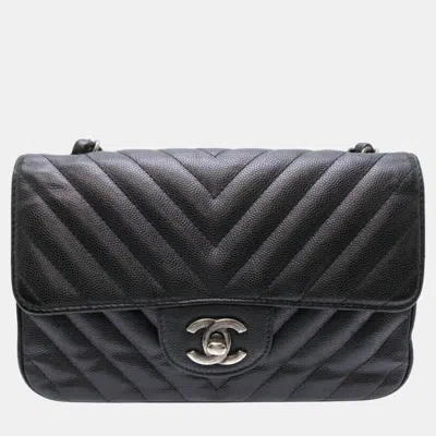 Pre-owned Chanel Caviar Skin Black Seal Chevron Shoulder Bag