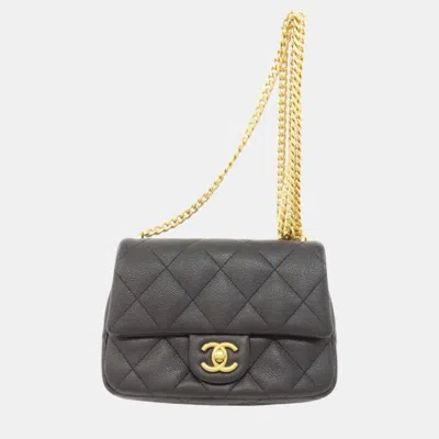 Pre-owned Chanel Caviar Skin Chain Shoulder Coco Mark Bag In Black