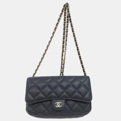 Pre-owned Chanel Caviar Skin Chain Shoulder Matelasse Bag In Black