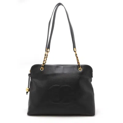 Pre-owned Chanel Caviar Skin Chain Tote Bag In Black