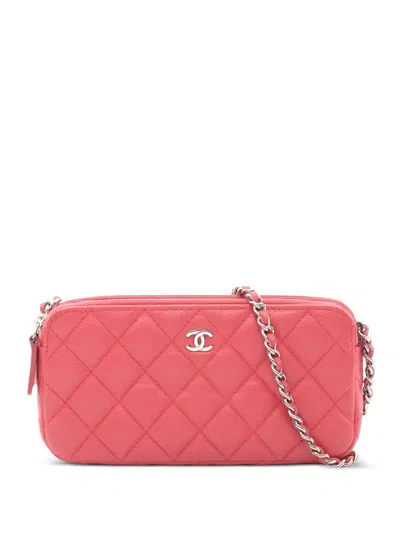 Pre-owned Chanel Caviar Skin Chain Wallet In Pink