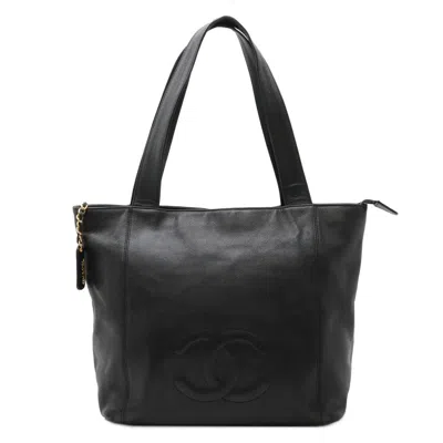 Pre-owned Chanel Caviar Skin Coco Mark Tote Bag In Black