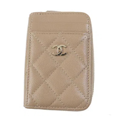 Pre-owned Chanel Caviar Skin Coin Case Ap1650 In Sand