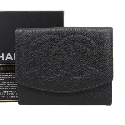 Pre-owned Chanel Caviar Skin Compact Wallet Black