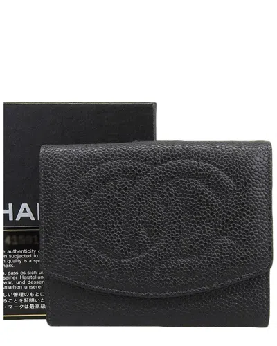 Pre-owned Chanel Caviar Skin Compact Wallet Black (authentic Pre-loved)