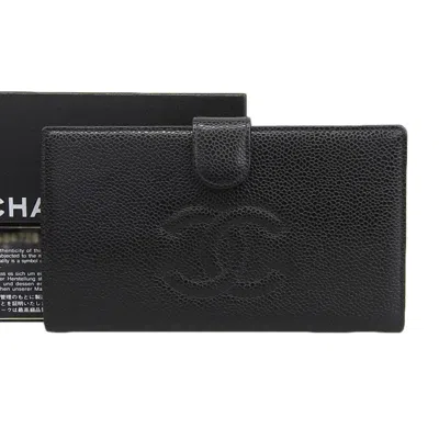 Pre-owned Chanel Caviar Skin Long Wallet In Black