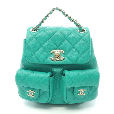 Pre-owned Chanel Caviar Skin Matelasse Backpack In Green