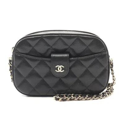 Pre-owned Chanel Caviar Skin Matelasse Camera Bag In Black