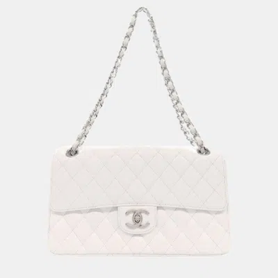 Pre-owned Chanel Caviar Skin Matelasse Chain Shoulder Bag In White