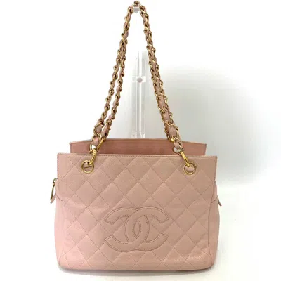 Pre-owned Chanel Caviar Skin Matelasse Chain Tote Bag A18004 In Pink