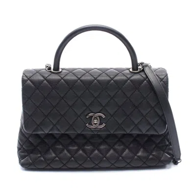 Pre-owned Chanel Caviar Skin Matelasse Coco Handle Bag In Black