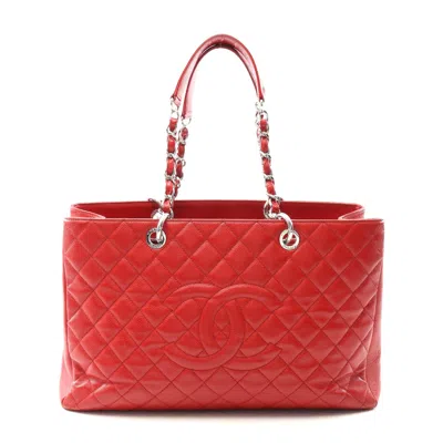 Pre-owned Chanel Caviar Skin Matelasse Gst Xl Tote Bag In Red