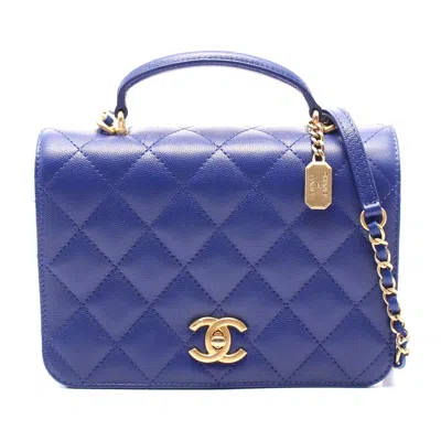 Pre-owned Chanel Caviar Skin Matelasse Shoulder Bag Blue