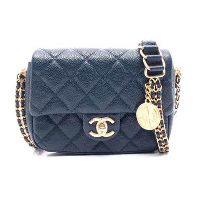 Pre-owned Chanel Caviar Skin Matelasse Shoulder Bag Navy In Blue