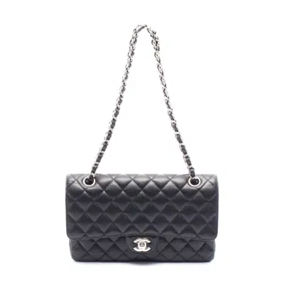 Pre-owned Chanel Caviar Skin Matelasse W Flap Shoulder Bag In Black