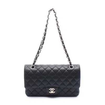 Pre-owned Chanel Caviar Skin Matelasse W Flap Shoulder Bag In Black