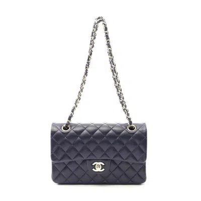 Pre-owned Chanel Caviar Skin Matelasse W Flap Shoulder Bag In Blue