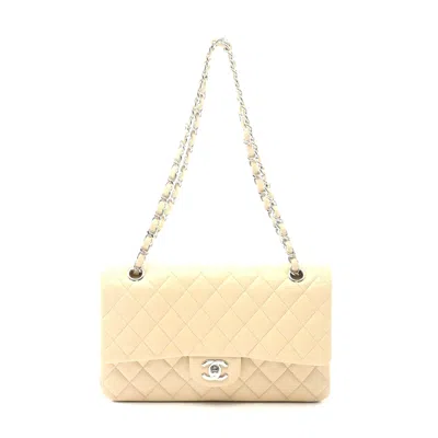 Pre-owned Chanel Caviar Skin Matelasse W Flap Shoulder Bag In Sand
