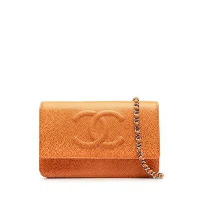 Pre-owned Chanel Caviar Skin Orange Caviar Leather Shoulder Bag ()