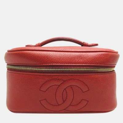 Pre-owned Chanel Caviar Skin Red Vanity Case Ladies Handbag