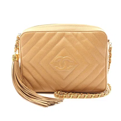 Pre-owned Chanel Caviar Skin Shoulder Bag Beige In Sand