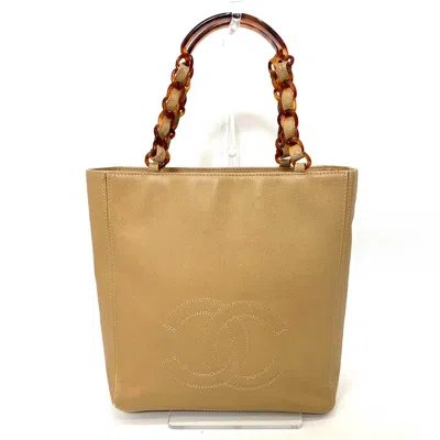 Pre-owned Chanel Caviar Skin Tortoise Shell Tote Bag In Sand