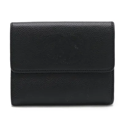 Pre-owned Chanel Caviar Skin Tri-fold Wallet In Black