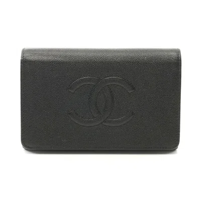 Pre-owned Chanel Caviar Skin Trifold Wallet Black