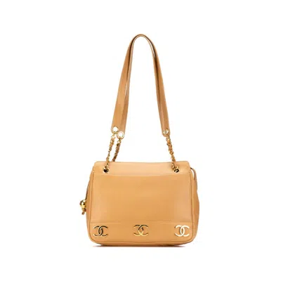 Pre-owned Chanel Caviar Skin Triple Coco Mark 2way Bag 3 Series In Sand
