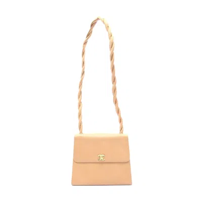 Pre-owned Chanel Caviar Skin Twist Handle Shoulder Bag In Sand