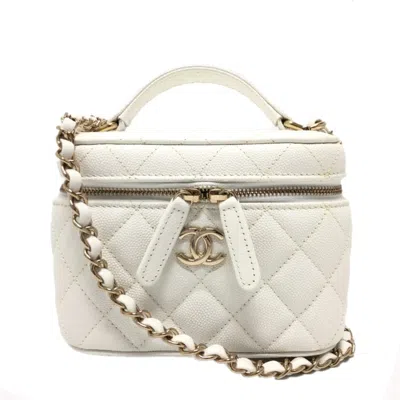Pre-owned Chanel Caviar Skin White Caviar Leather Handbag Shoulder Bag Vanity Bag ()