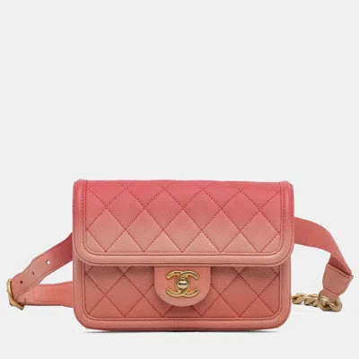 Pre-owned Chanel Caviar Sunset On The Sea Flap Belt Bag In Pink
