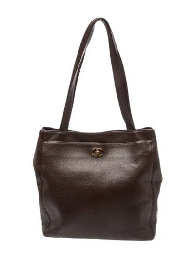 Pre-owned Chanel Caviar Tall Cerf Tote In Brown
